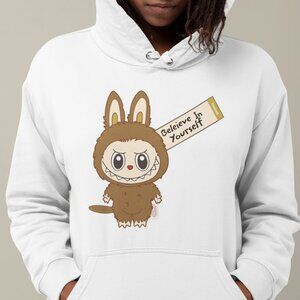 Labubu White hoodie Cute Mokoko Style Hoodie – “Believe in Yourself”